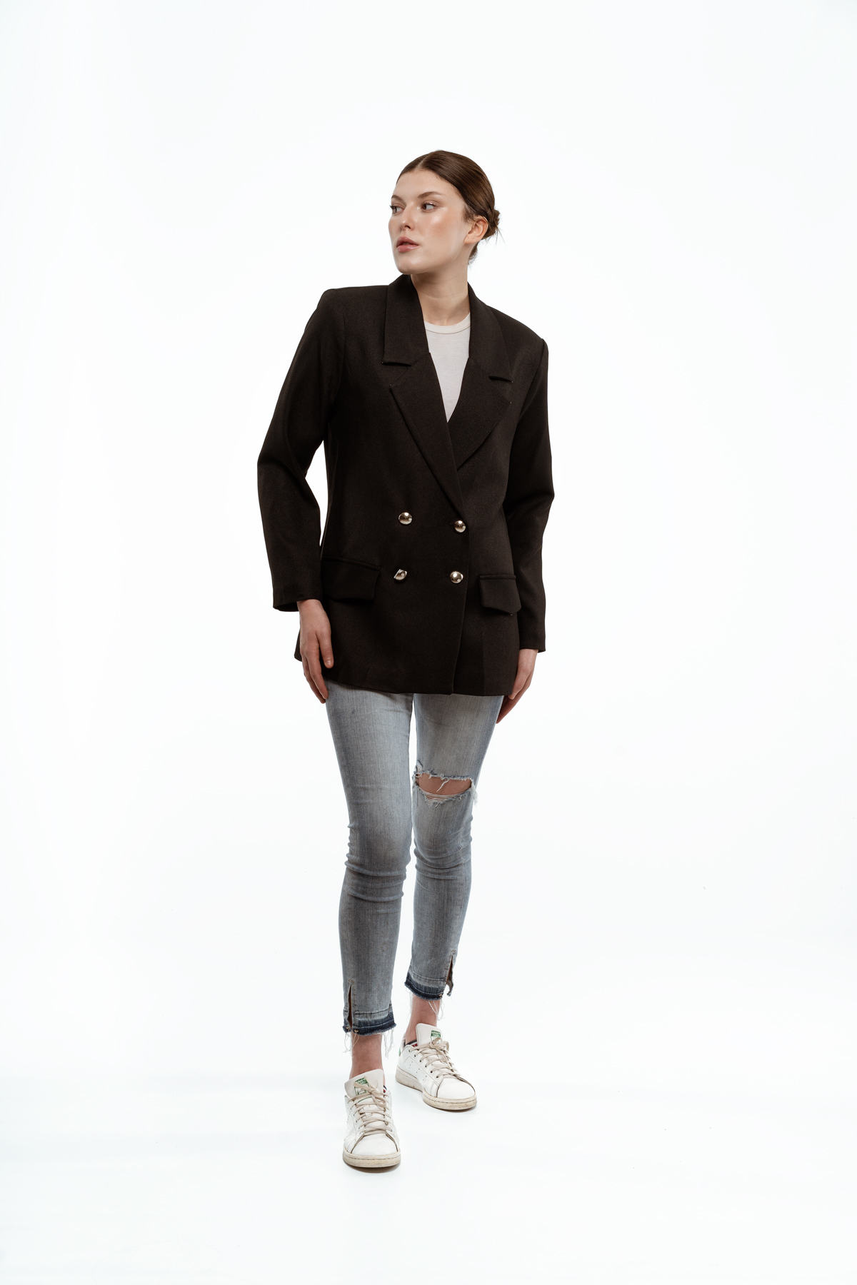Blazer noir oversize, 04 boutons