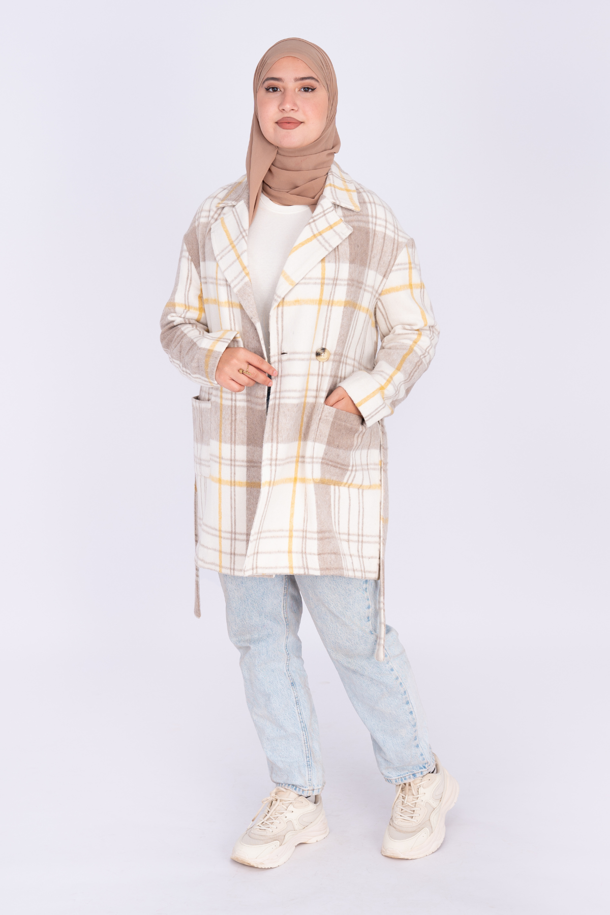 Manteau en cachemire à carreaux en cachemire