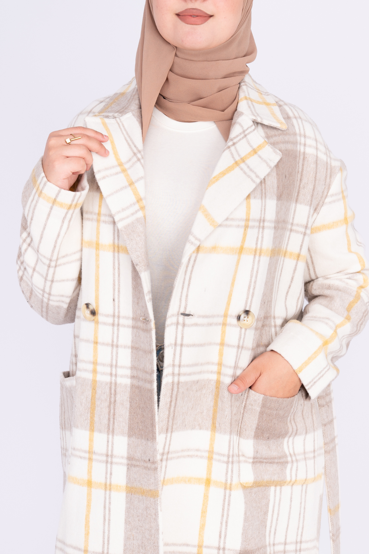 Manteau en cachemire à carreaux en cachemire